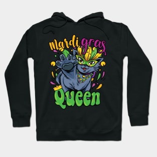 Mardi Gras Kitty Queen with Mask and Beads Hoodie